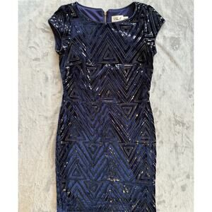 Eliza J Sheath Dress Velvet Sequins Navy Blue Cocktail Party Women’s Size 2